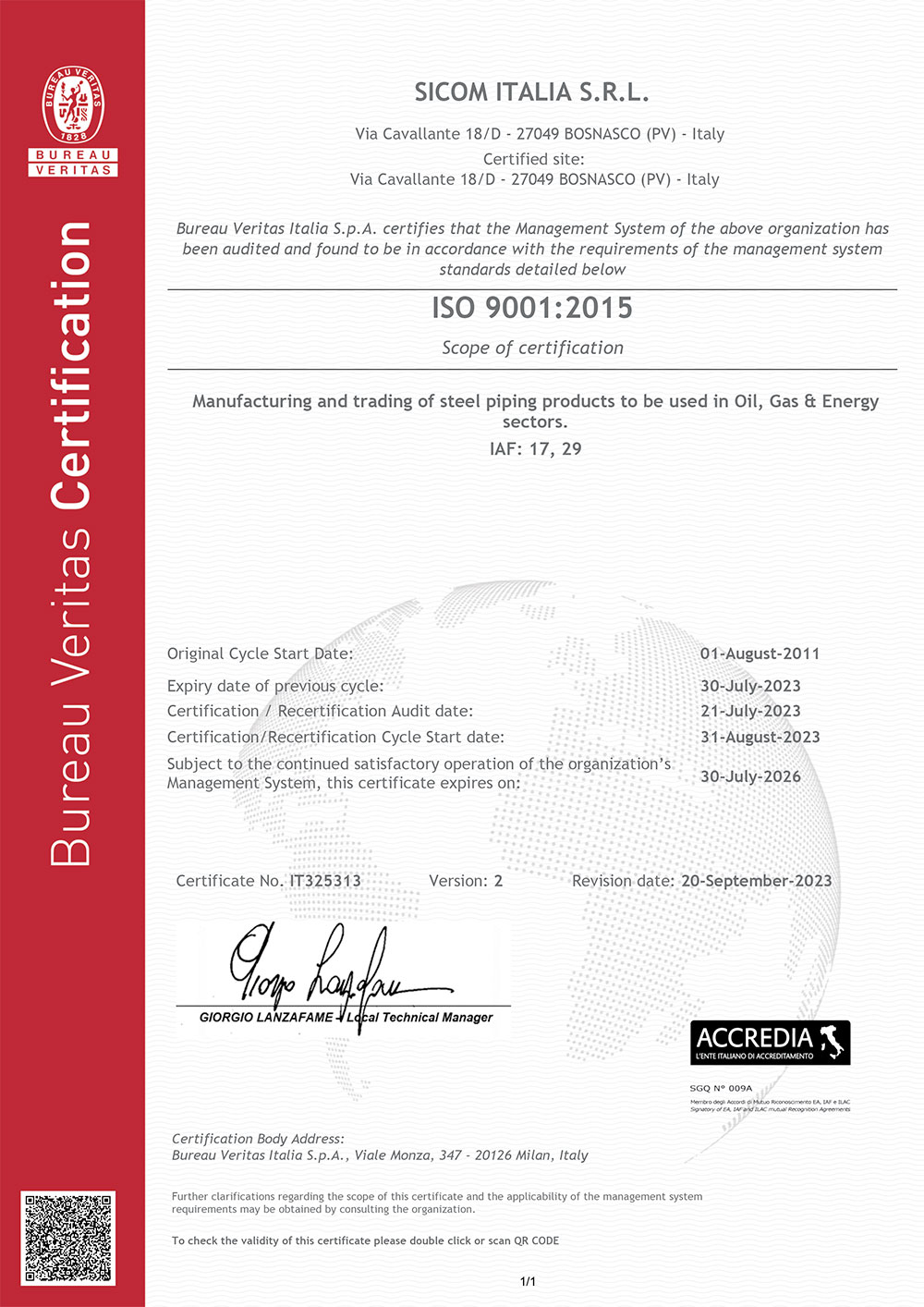 Sicom Italia audit at suppliers all around the world